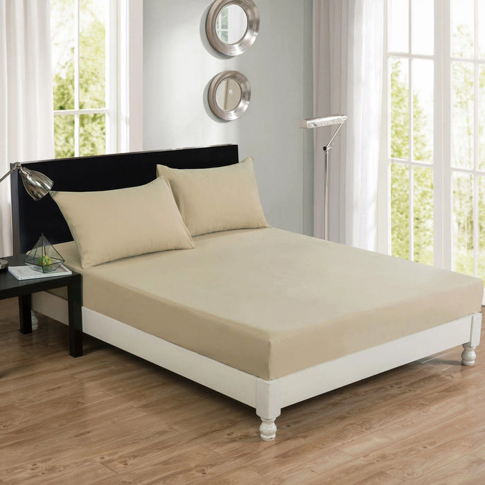 DaDa Bedding Luxury Soft Cotton Beige Fitted Bed Sheet & Pillow Cases Set (JHW-546-Fitted) by DaDalogy Bedding Collection