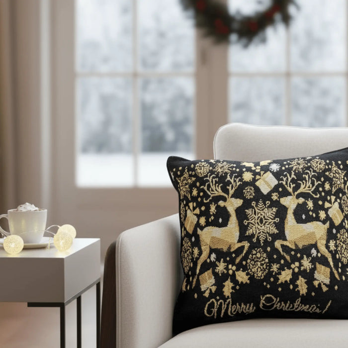 DaDa Bedding Magical Golden Reindeer Woven Tapestry Throw Pillow Covers 16" x 16" by DaDalogy Bedding Collection