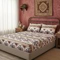 DaDa Bedding Majestic Oriental Kilim Fitted Sheet - w/ Pillow Cases Royal Persian Traditional Design Intricate Ornate Ornament Print by DaDalogy Bedding Collection