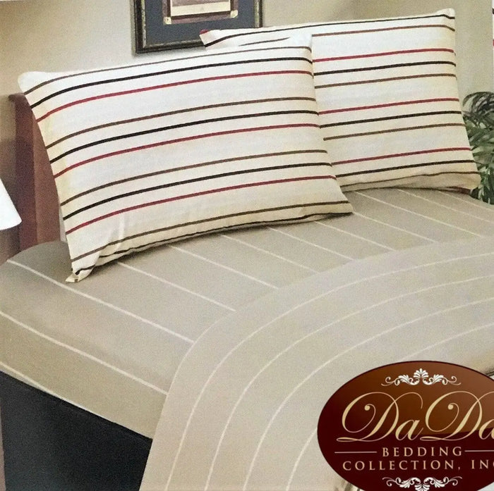 DaDa Bedding Multi-Color White Striped Flat Sheet & Pillow Cases Set (FS8293) by DaDalogy Bedding Collection