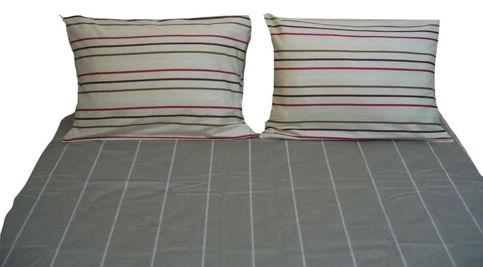 DaDa Bedding Multi White Grey Striped Fitted & Flat Sheets w/ Pillow Cases Set (FSFS8293) by DaDalogy Bedding Collection
