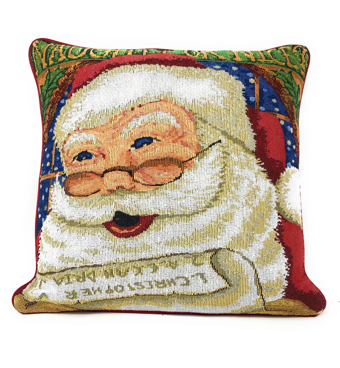 DaDa Bedding Naughty or Nice Santa Claus Christmas Woven Tapestry Throw Pillow Cover - 16" x 16" by DaDalogy Bedding Collection
