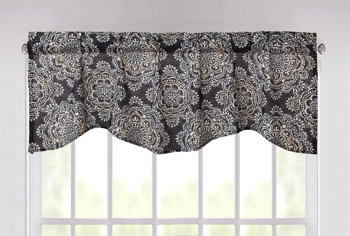 DaDa Bedding Navy Blue Bohemian Elegance Medallions Floral Window Curtain Valance - 18" x 52" (JHW-660) by DaDalogy Bedding Collection