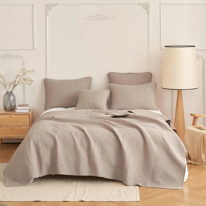 DaDa Bedding Neutral Taupe Beige Sandy Elegant Matelasse Cotton Quilted Bedspread Set (JHW-585) by DaDalogy Bedding Collection