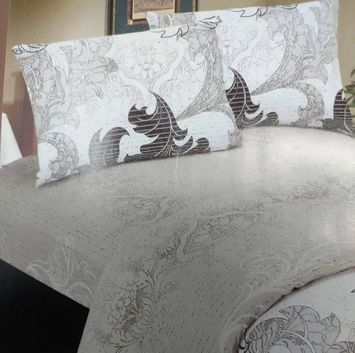 DaDa Bedding Paisley Grey Floral Leaves Fitted Sheet & Pillow Cases Set (FTS8197) by DaDalogy Bedding Collection