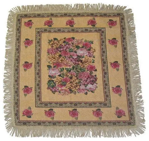 DaDa Bedding Parade of Fruit & Roses Floral Beige Square Tapestry Table Cloth (14426) by DaDalogy Bedding Collection