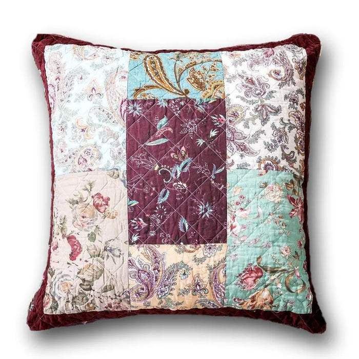 DaDa Bedding Patchwork Burgundy Red Velvet Floral Euro Pillow Cover, 26" x 26" (JHW-868) by DaDalogy Bedding Collection