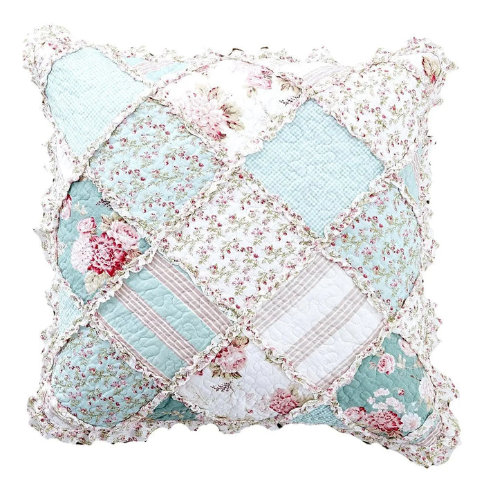DaDa Bedding Patchwork Hint of Mint Floral Cotton Patchwork Euro Pillow Cover by DaDalogy Bedding Collection