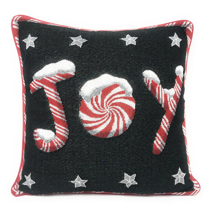DaDa Bedding Peppermint Joy Stars Red Black Tapestry Throw Pillow Cover - 16” x 16” (12904) by DaDalogy Bedding Collection