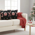 DaDa Bedding Peppermint Joy Stars Red Black Tapestry Throw Pillow Cover - 16” x 16” (12904) by DaDalogy Bedding Collection