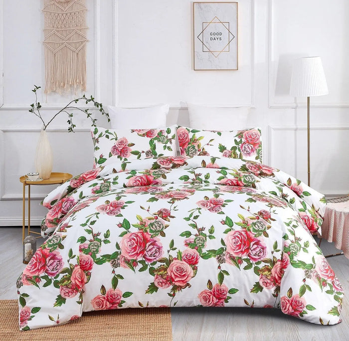 DaDa Bedding Pink Romantic Roses Floral Duvet Cover Set by DaDalogy Bedding Collection