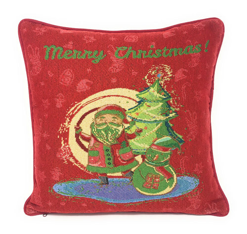 DaDa Bedding Red Santa Claus Christmas Woven Tapestry Throw Pillow Cover - 16" x 16" (17615) by DaDalogy Bedding Collection