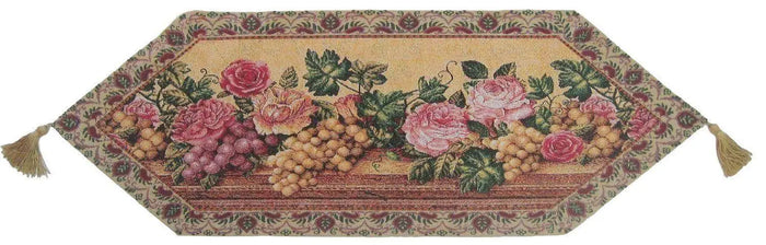 DaDa Bedding Romantic Parade of Fruit & Roses Floral Tapestry Table Runner (14426) by DaDalogy Bedding Collection