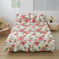 DaDa Bedding Romantic Roses Floral Bed Skirt - Matching Pink & White Ruffled Dust Ruffle for Quilted Coverlet Set - Lightweight & Breathable Polyester Bedskirt by DaDalogy Bedding Collection