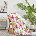 DaDa Bedding Romantic Roses Floral Throw Blanket - Lovely Spring Pink & White Scalloped Colorful Lightweight Breathable - Bright Vibrant Quilted Throw Blanket - 50 x 60 by DaDalogy Bedding Collection