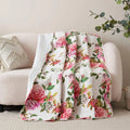 DaDa Bedding Romantic Roses Floral Throw Blanket - Lovely Spring Pink & White Scalloped Colorful Lightweight Breathable - Bright Vibrant Quilted Throw Blanket - 50 x 60 by DaDalogy Bedding Collection