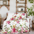 DaDa Bedding Romantic Roses Floral Throw Blanket - Lovely Spring Pink & White Scalloped Colorful Lightweight Breathable - Bright Vibrant Quilted Throw Blanket - 50 x 60 by DaDalogy Bedding Collection