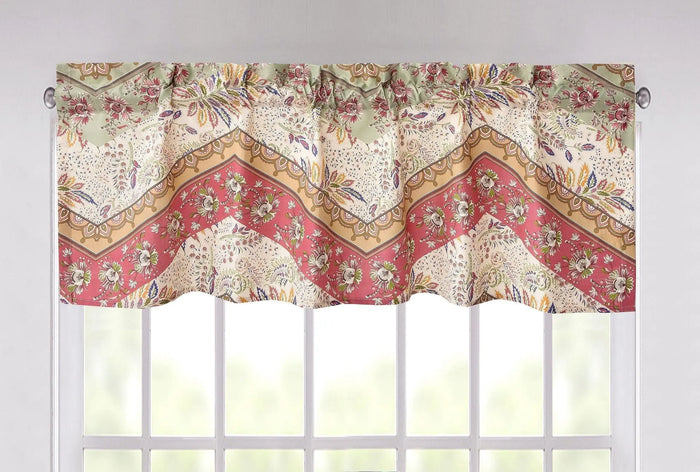 DaDa Bedding Rustic Cranberry Sage Chevron Floral Window Curtain Valance - 18" x 52" (JHW-924) by DaDalogy Bedding Collection
