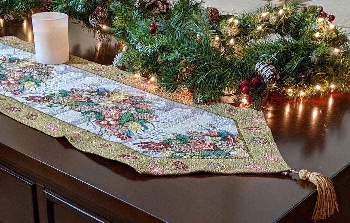 DaDa Bedding Rustic Floral Bouquet Lights Holiday Tapestry Dining Table Runner (6068) by DaDalogy Bedding Collection