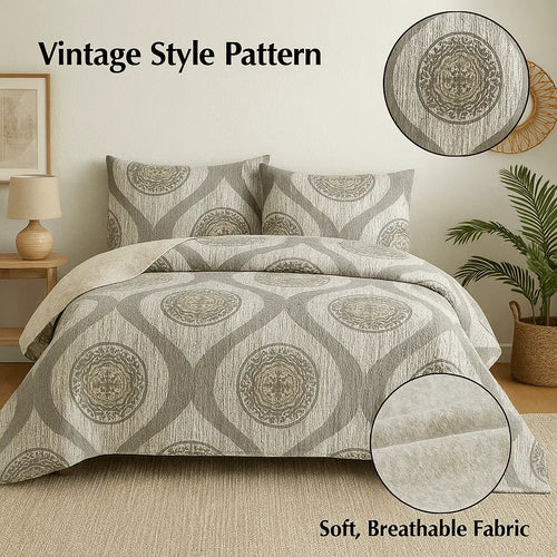 DaDa Bedding Rustic Grey Mosaic Distressed Medallion Reversible Quilted Bedspread Set (SD16299) by DaDalogy Bedding Collection