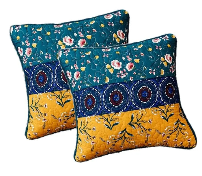 DaDa Bedding Set of 2 Bohemian Patchwork WildFlowers Floral Gardenia Throw Pillow Covers, 18" x 18" (JHW886) by DaDalogy Bedding Collection