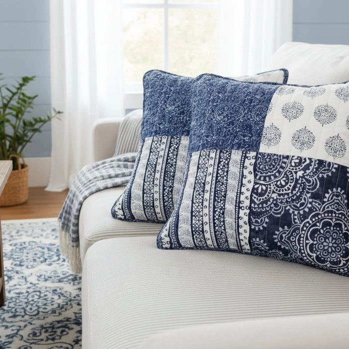 DaDa Bedding Set of 2-Pieces Bohemian Denim Blue Elegance Throw Pillow Covers - 18” x 18" (JHW660) by DaDalogy Bedding Collection