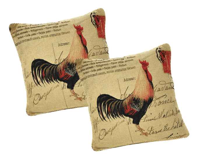 DaDa Bedding Set of 2-Pieces Glamorous Country Rooster Farmhouse Tapestry Throw Pillow Covers w/ Inserts - 18" x 18" by DaDalogy Bedding Collection