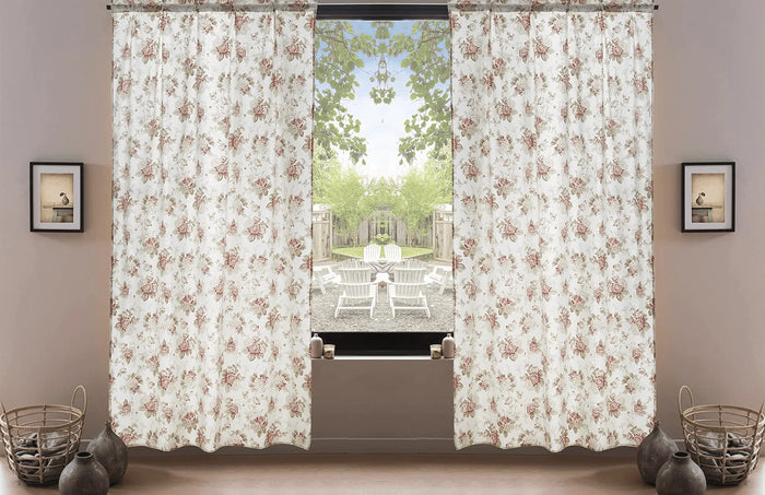 DaDa Bedding Set of 2-Pieces Hint of Mint Dainty Floral Pink Roses Cottage Sheer Window Panel Curtains (JHW3036) by DaDalogy Bedding Collection