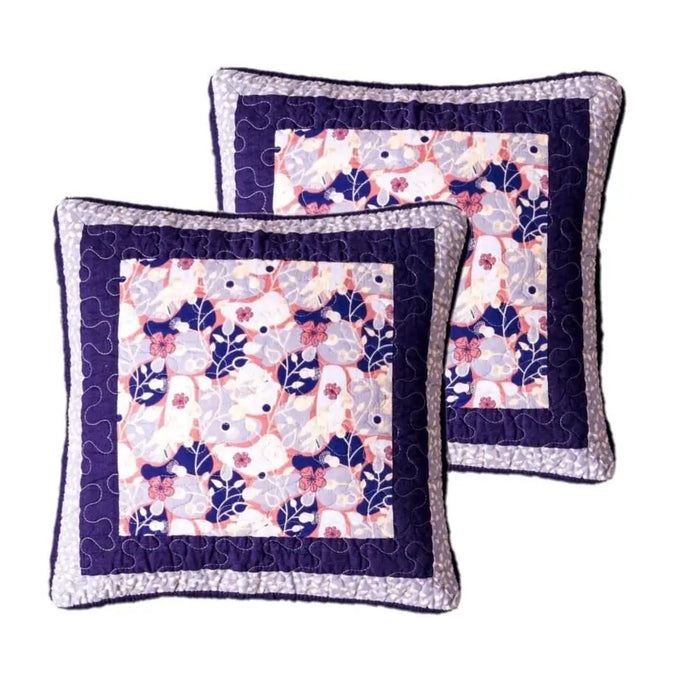 DaDa Bedding Set of 2-Pieces Peachy Blossoms Purple Floral Patchwork Throw Pillow Covers, 18" x 18" - Designed in USA (JHW877) by DaDalogy Bedding Collection