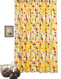 DaDa Bedding Set of 2 Radiant Sunshine Yellow Floral Window Curtain Panels - Natural Semi Sheer Hummingbirds Farmhouse Red Flowers Straight Tailored Edge by DaDalogy Bedding Collection