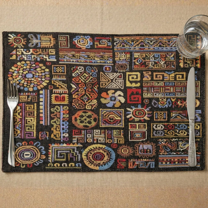 DaDa Bedding Set of 4-Pieces Ethnic Ornaments Geometric Black Tapestry Dining Placemats 13” x 19” (18118) by DaDalogy Bedding Collection
