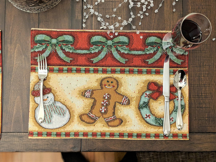 DaDa Bedding Set of 4-Pieces Gingerbread Sweets Holiday Woven Tapestry Placemats 13” x 19” (12917) by DaDalogy Bedding Collection