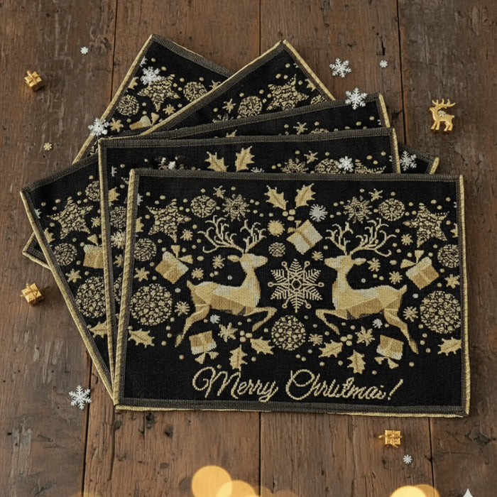 DaDa Bedding Set of 4-Pieces Magical Golden Reindeer Woven Tapestry Dining Table Placemats 13” x 19” by DaDalogy Bedding Collection