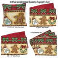DaDa Bedding Set of 8 Pieces Gingerbread Sweets Holiday Table Tapestry - 4 Placemats, 2 Table Runners, 2 Throw Pillow Covers (12917) by DaDalogy Bedding Collection