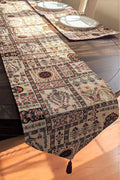 DaDa Bedding Set of 8 Pieces Light Botanical Mughal Floral Table Woven Tapestry - 4 Placemats, 2 Table Runners, 2 Throw Pillow Covers (18196) by DaDalogy Bedding Collection