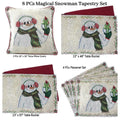 DaDa Bedding Set of 8 Pieces Magical Snowman Holiday Table Tapestry - 4 Placemats, 2 Table Runners, 2 Throw Pillow Covers (9733) by DaDalogy Bedding Collection