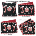 DaDa Bedding Set of 8 Pieces Peppermint Joy Holiday Table Tapestry - 4 Placemats, 2 Table Runners, 2 Throw Pillow Covers (12904) by DaDalogy Bedding Collection