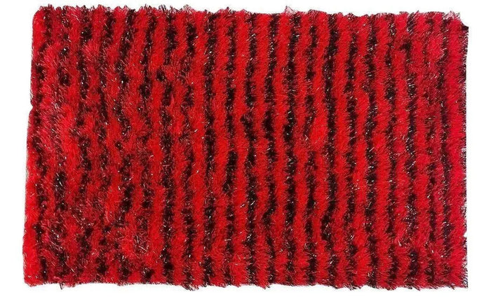 DaDa Bedding Shaggy Soft Rectangle Door Mat Bath Carpet Rug - 20" x 32", Striped Red & Black by DaDalogy Bedding Collection