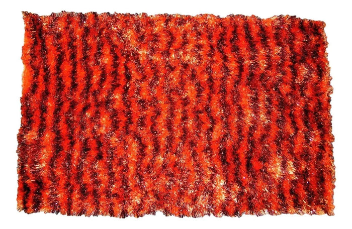 DaDa Bedding Shaggy Soft Rectangle Floor Door Mat Bath Carpet Rug - Striped Orange & Brown - 20" x 32", by DaDalogy Bedding Collection