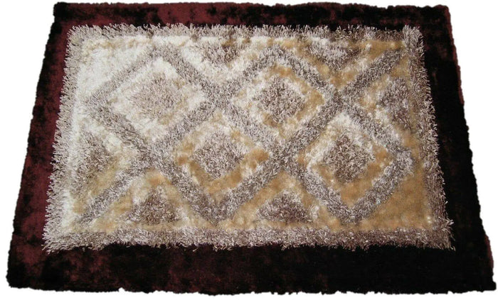 DaDa Bedding Shaggy Soft Viscose Champagne Brown Geometric Diamond Large Area Carpet Rug by DaDalogy Bedding Collection