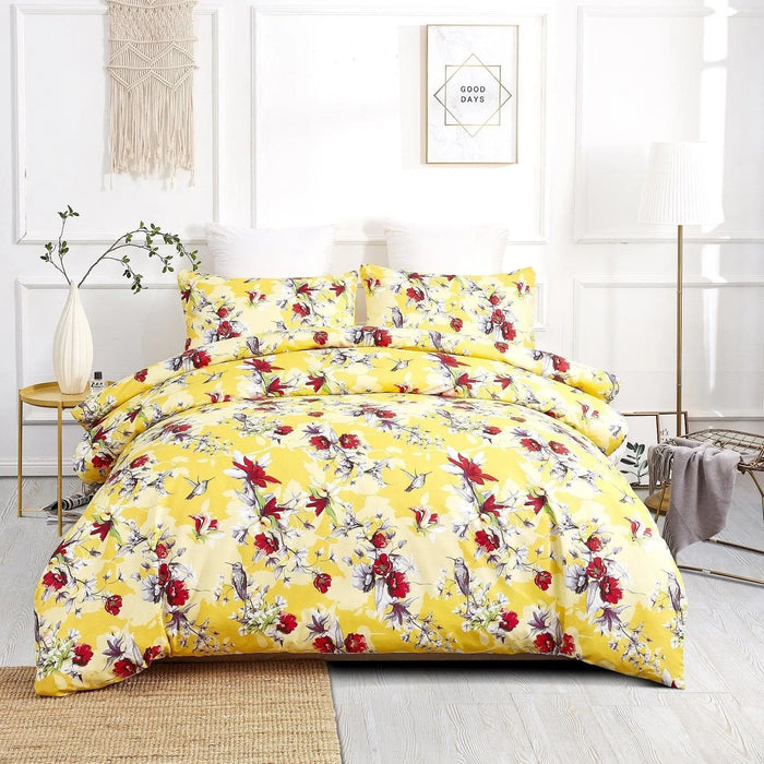 DaDa Bedding Sunshine Yellow Hummingbird Floral Duvet Cover Set by DaDalogy Bedding Collection