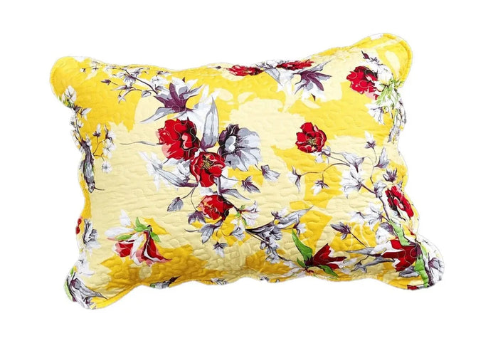 DaDa Bedding Sunshine Yellow Hummingbirds Floral Scalloped Pillow Sham 1-Piece (JHW-925) by DaDalogy Bedding Collection
