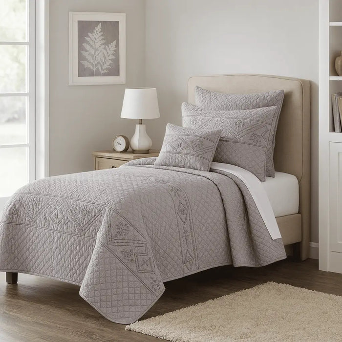 DaDa Bedding Whimsical Lavender Grey Cottage Soft Quilted Coverlet Bedspread Set (JHW866) by DaDalogy Bedding Collection