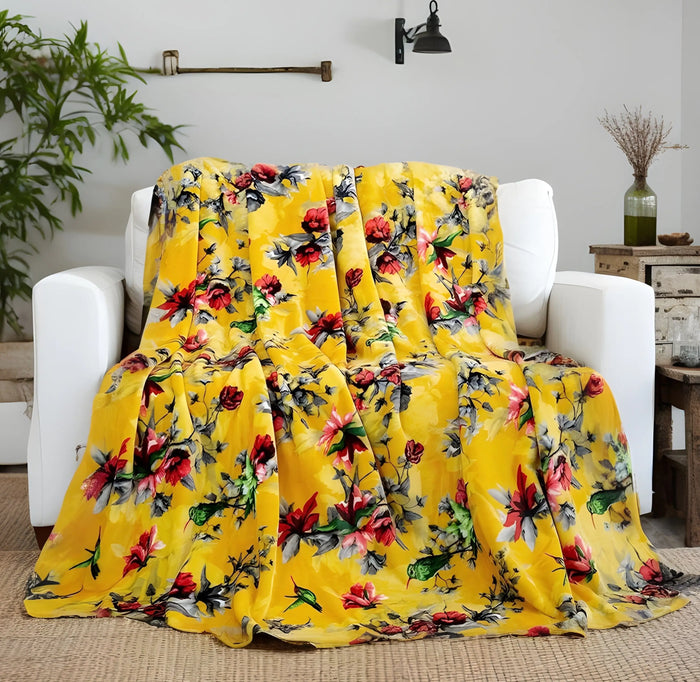 DaDa Bedding Yellow Farmhouse Rustic Spring Floral Hummingbirds Soft Fleece Throw Blanket (925) by DaDalogy Bedding Collection