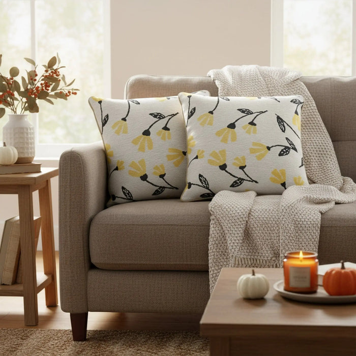 DaDa Bedding Yellow Fleur Floral Botanical Spring Tapestry Throw Pillow Cover, 16" x 16" (18112) by DaDalogy Bedding Collection