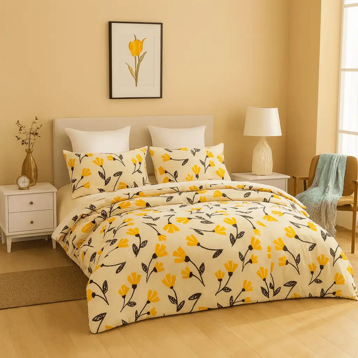 DaDa Bedding Yellow Fleur Floral Duvet Cover Set by DaDalogy Bedding Collection