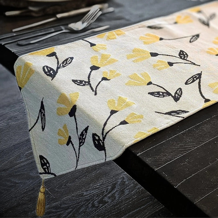 DaDa Bedding Yellow Fleur Floral Garden Woven Tapestry Dining Table Runner (18112) by DaDalogy Bedding Collection