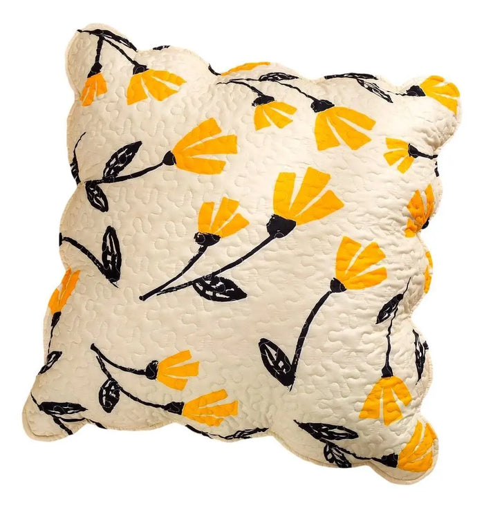 DaDa Bedding Yellow Fleur Floral Golden Orange Ivory Cream Scalloped Euro Pillow Sham Cover, 26" x 26" (18112) by DaDalogy Bedding Collection