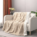 DaDalogy Bedding Champagne Ivory Faux Fur Throw Blanket - Dreamy Gold Geometric Embossed Sherpa Backside - Super Soft Warm Cozy Plush Fluffy by DaDalogy Bedding Collection