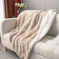 DaDalogy Bedding Champagne Ivory Faux Fur Throw Blanket - Dreamy Gold Geometric Embossed Sherpa Backside - Super Soft Warm Cozy Plush Fluffy by DaDalogy Bedding Collection